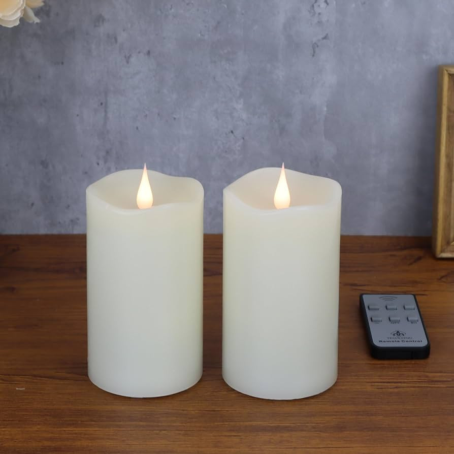 Flameless Candles with Remote Timer, 3D Moving Flickering Flame Battery Operated Candles Lasting ... | Amazon (US)