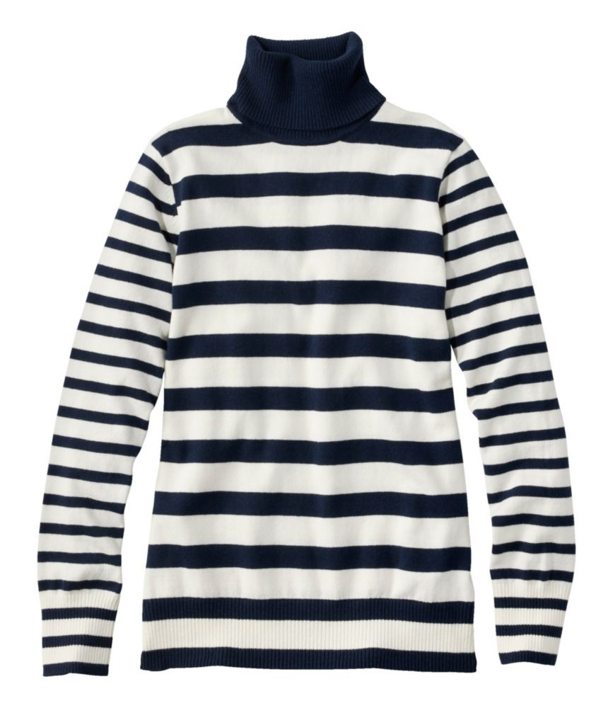 Women's Cotton/Cashmere Sweater, Turtleneck Stripe Classic Navy/Cream Extra Large L.L.Bean | L.L. Bean