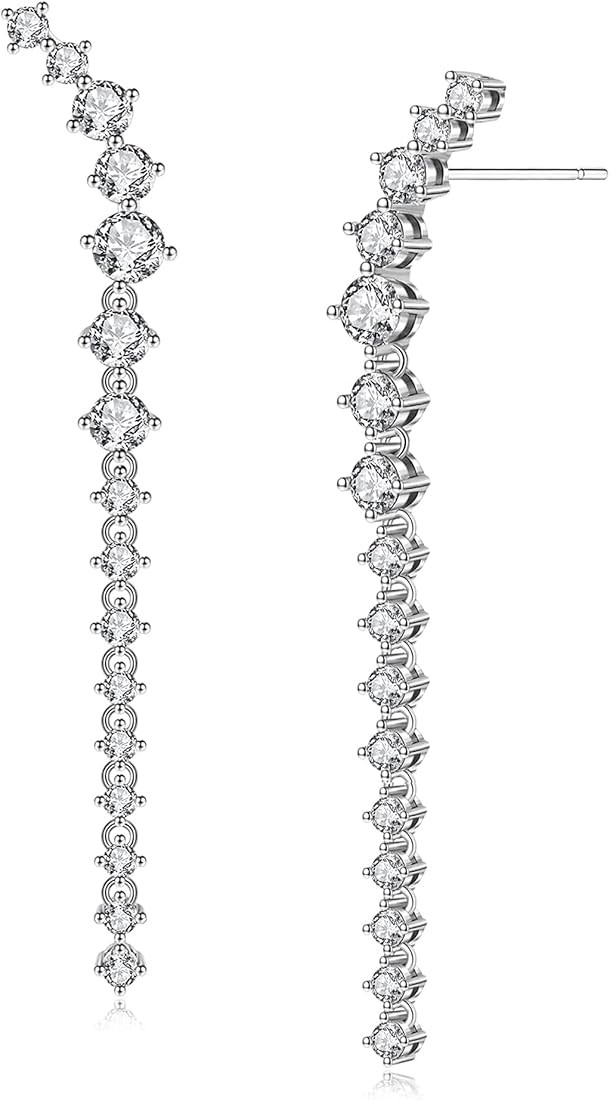 Long Cubic Zirconia Earrings Gold Silver Long Dangle Earrings Crystal Long Drop Earrings CZ State... | Amazon (US)