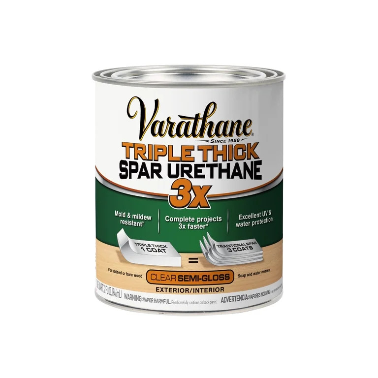 Clear, Varathane Triple Thick Semi-Gloss Spar Urethane-398915, 1 qt | Walmart (US)