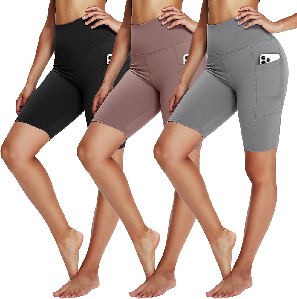 3 Pack Biker Shorts for Women – 8" Black High Waisted Tummy Control for Gym Workout Athletic Ch... | Amazon (US)