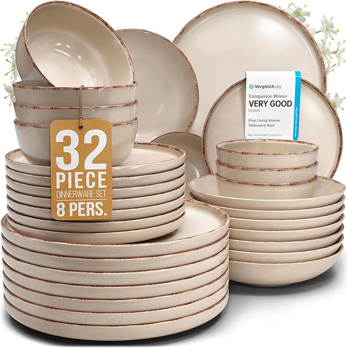Stoneware dinnerware set 8 persons Rustic 32 pcs - Rustic design dinnerware set, dishwasher safe ... | Amazon (US)
