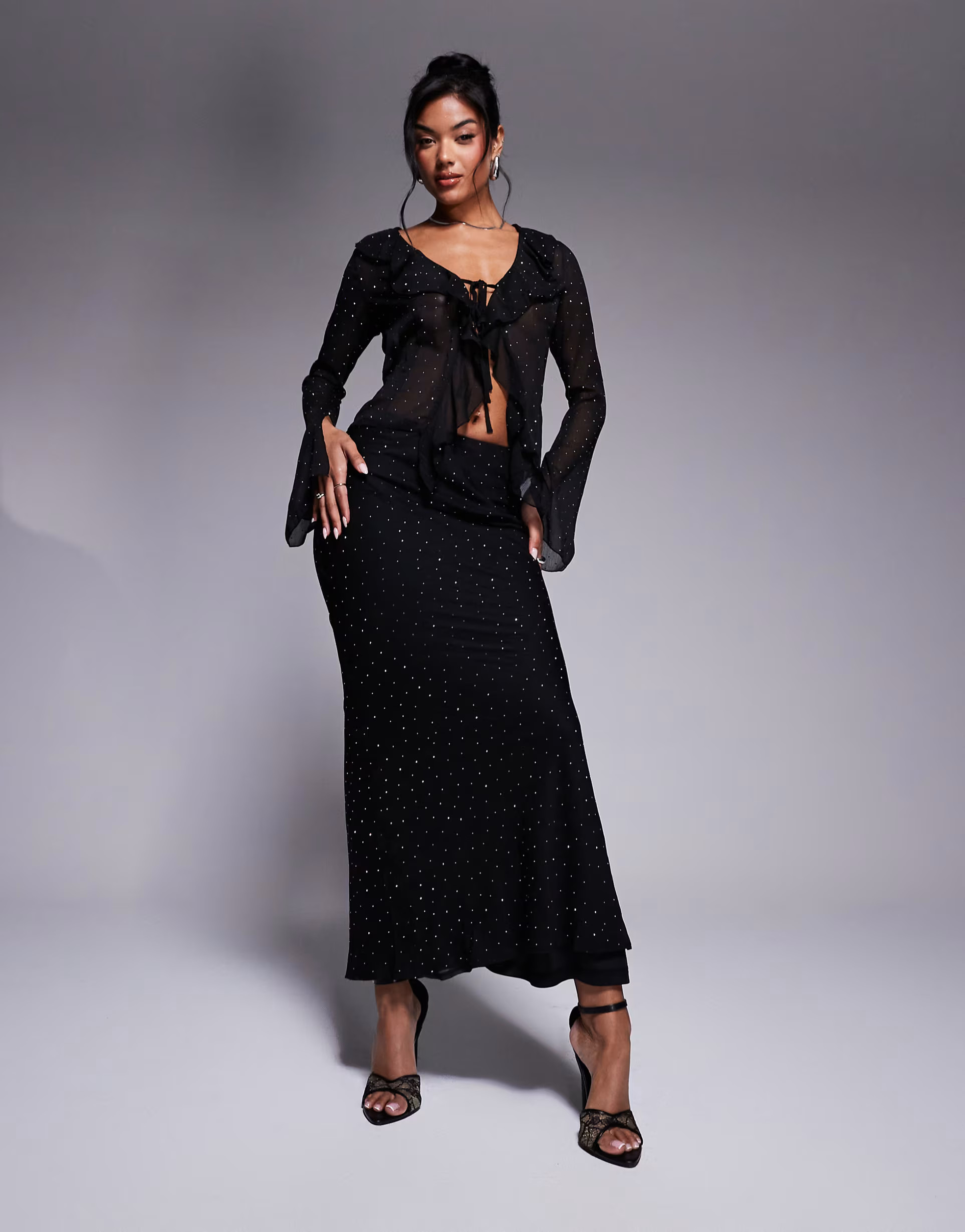 New Look co-ord embellished chiffon maxi skirt in black | ASOS (Global)