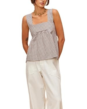 Women Y2k Going Out Tank Tops Gingham Square Neck Peplum Cami Tank Sleeveless Backless Shirt Bowt... | Amazon (US)