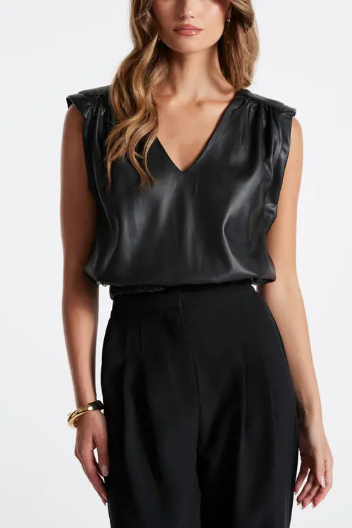 Bishop + Young Simone Leather Top in Latte at Nordstrom, Size Medium | Nordstrom