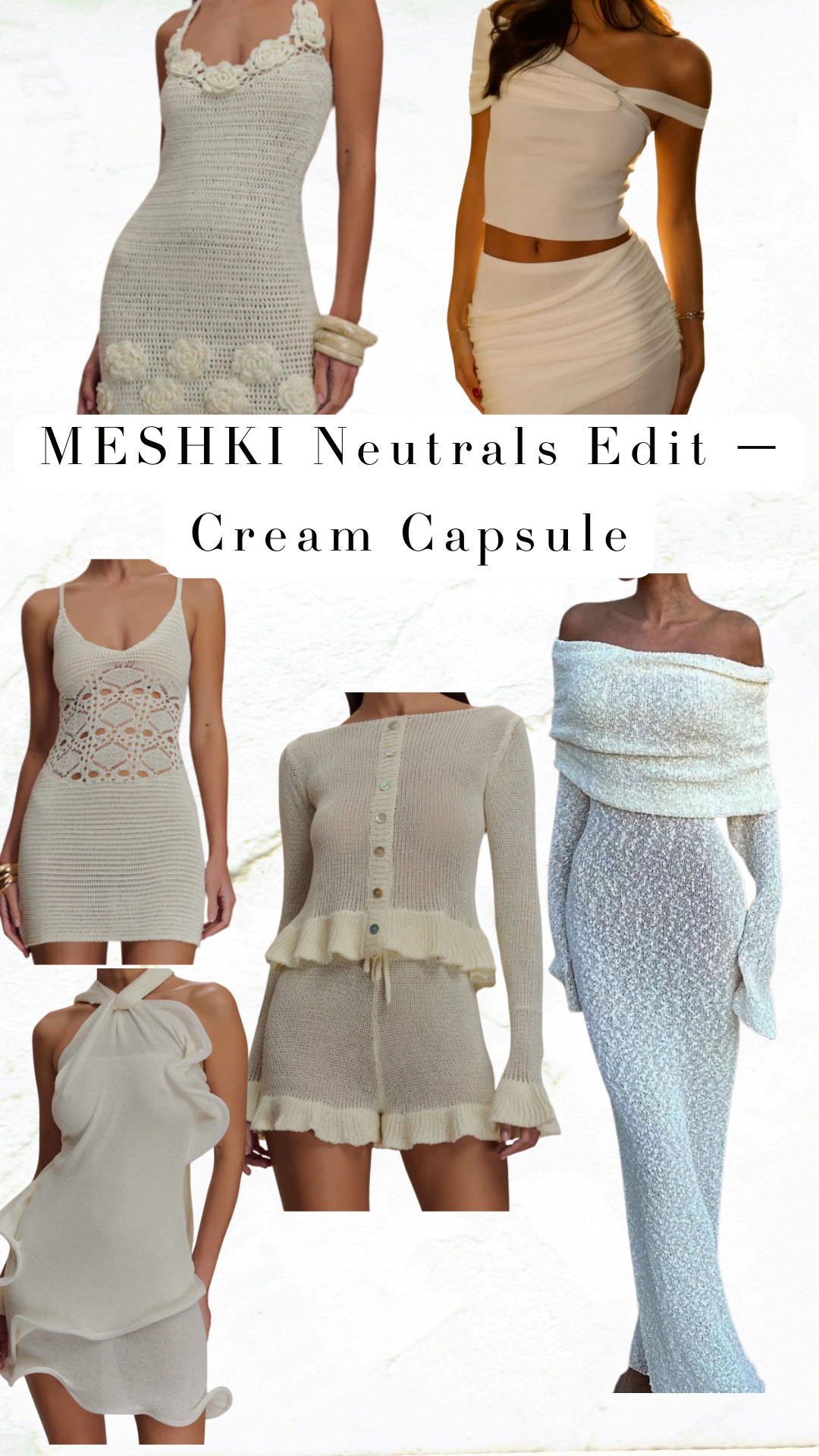 Creamy MESHKI pre-fall capsule: chic dresses & co-ords—sale + many on sale + extra 20% off at checkout!





----


meshki, extra 20% off, sale, marked down, discount, cream dress, neutral outfit, satin, crochet, co-ord set, mini, midi, evening, date night, elegant, timeless 

 #LTKworkwear #LTKsale #LTKautumn