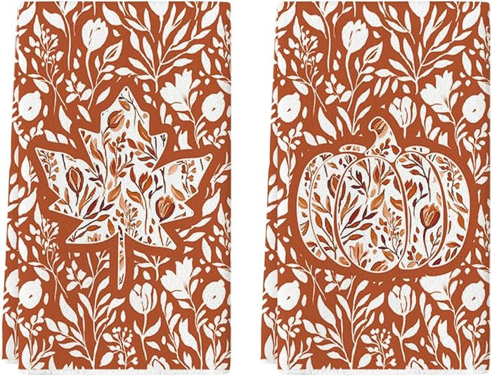 Artoid Mode Orange Maple Leaves Pumpkin Fall Kitchen Towels Dish Towels, 18x26 Inch Farmhouse Flo... | Amazon (US)