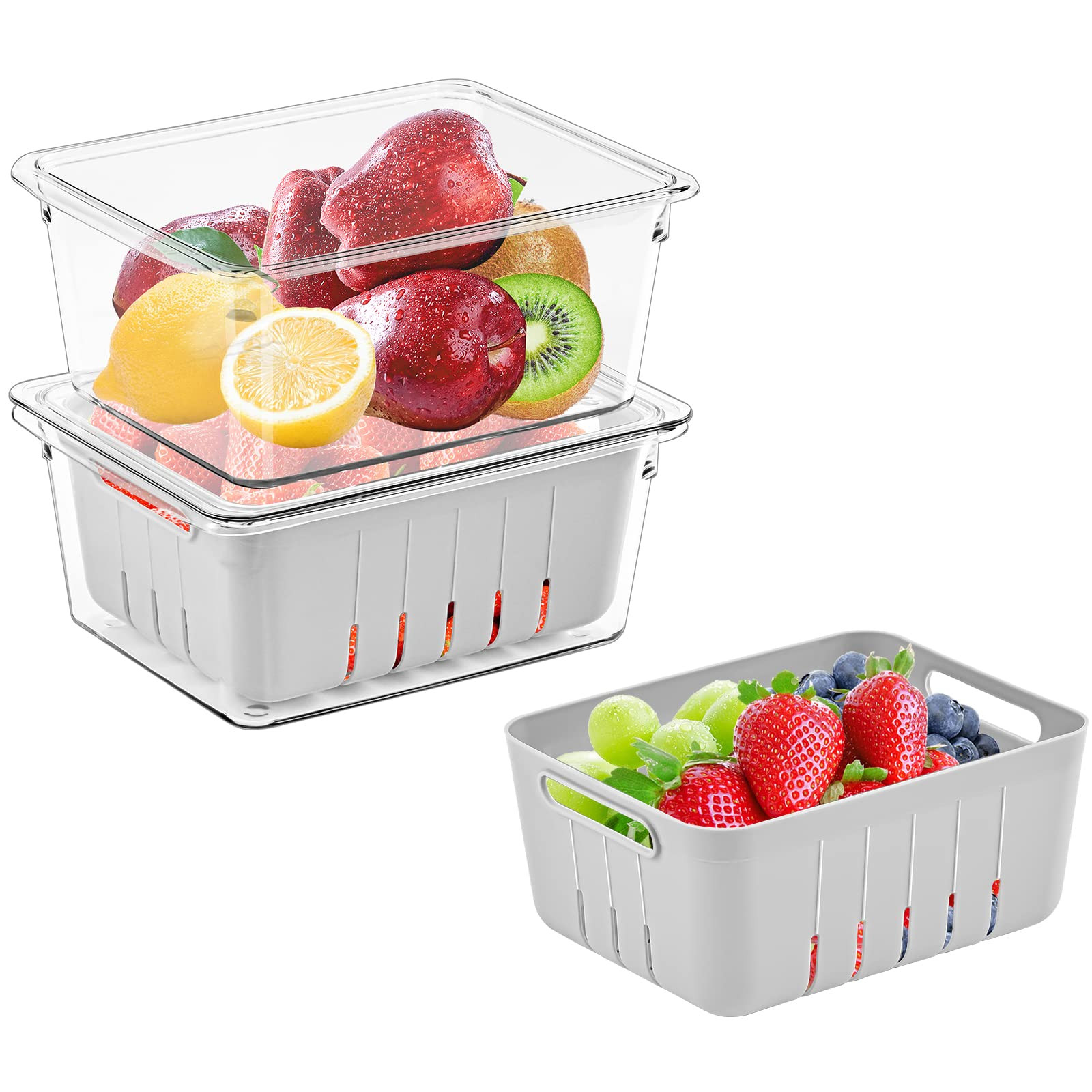Puricon (2 Pack) Fresh Food Containers for Fridge, Fruit Storage Vegetable Keeper Produce Saver with | Amazon (US)