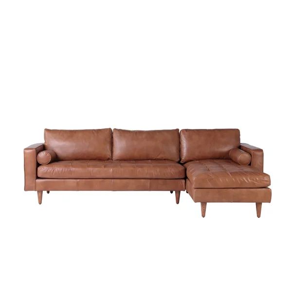 Briese 124" Wide Genuine Leather Right Hand Facing Sofa & Chaise | Wayfair North America
