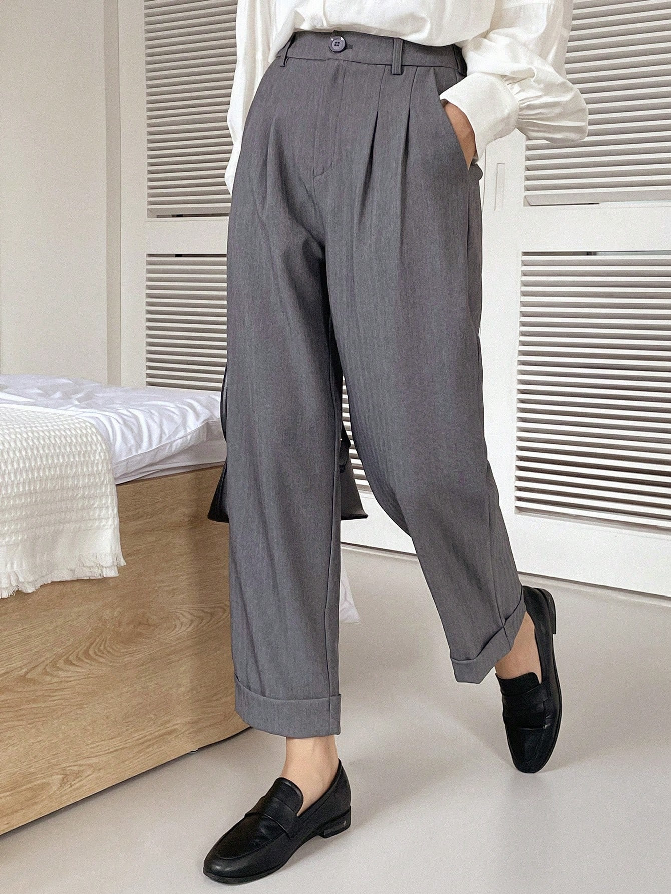 DAZY High Waist Plicated Detail Straight Leg Pants | SHEIN