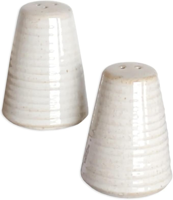 Cone Shape Rib Design, Antique White 3.15 x 2.36 Inches Glazed Ceramic Salt-N-Pepper Shaker Set | Amazon (US)