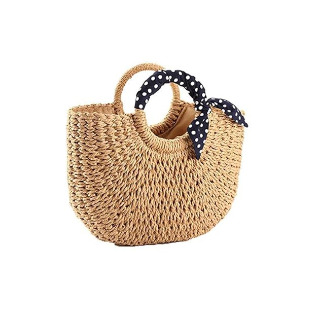 YOUNG-X Handmade Straw Purse Hobo Mini Tote Natural Vintage Bag, Women Round Handle Ring Rattan ... | Amazon (US)