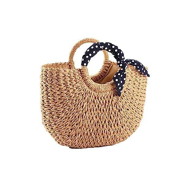 YOUNG-X Handmade Straw Purse Hobo Mini Tote Natural Vintage Bag, Women Round Handle Ring Rattan ... | Amazon (US)
