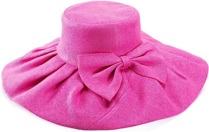 Linen Summer Womens Kentucky Derby Wide Brim Sun Hat Wedding Church Sea Beach A047 | Amazon (US)