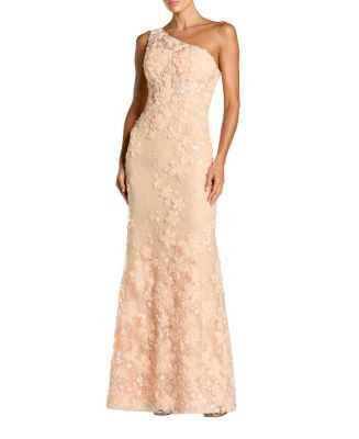 One Shoulder Floral Embroidered Column Gown | Bloomingdale's (US)
