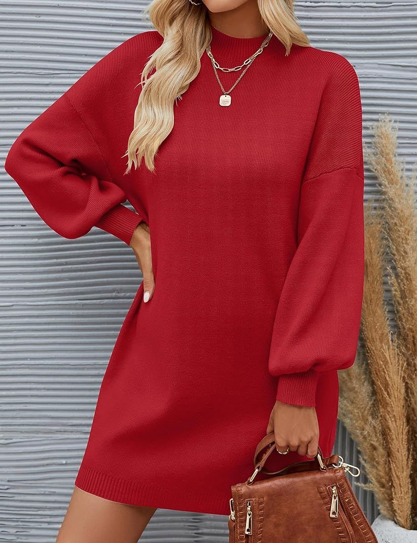ZESICA Women's 2024 Fall Turtleneck Sweaters Dress Oversized Long Lantern Sleeve Casual Knit Pull... | Amazon (US)
