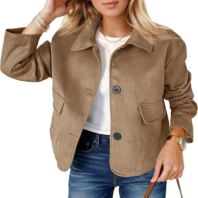 Tankaneo Womens Faux Suede Leather Jackets Casual Cropped Coats Vintage Button Down Shackets | Amazon (US)