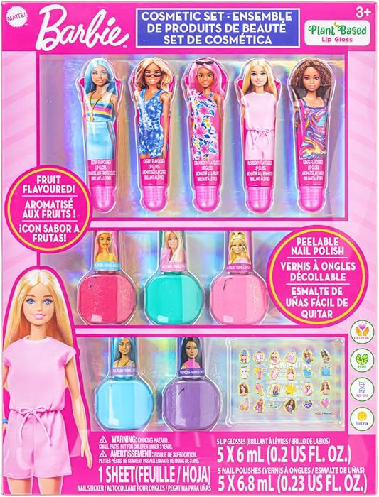 Amazon.com : Barbie Cosmetic Makeup Set for Girls with Super Sparkly Lip Gloss Nail Polish and Na... | Amazon (US)
