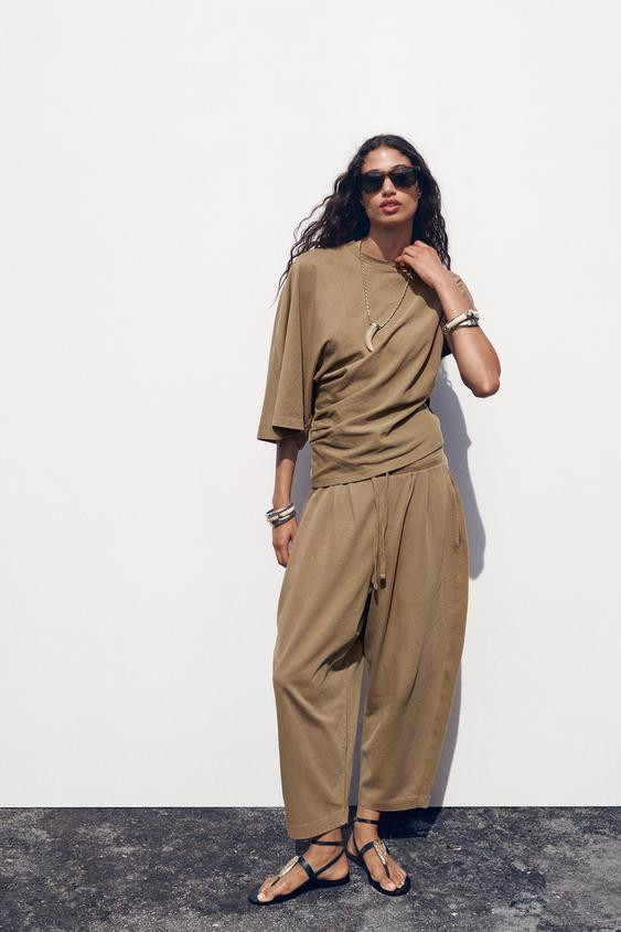 WASHED ANKLE-LENGTH WIDE LEG PANTS | Zara US