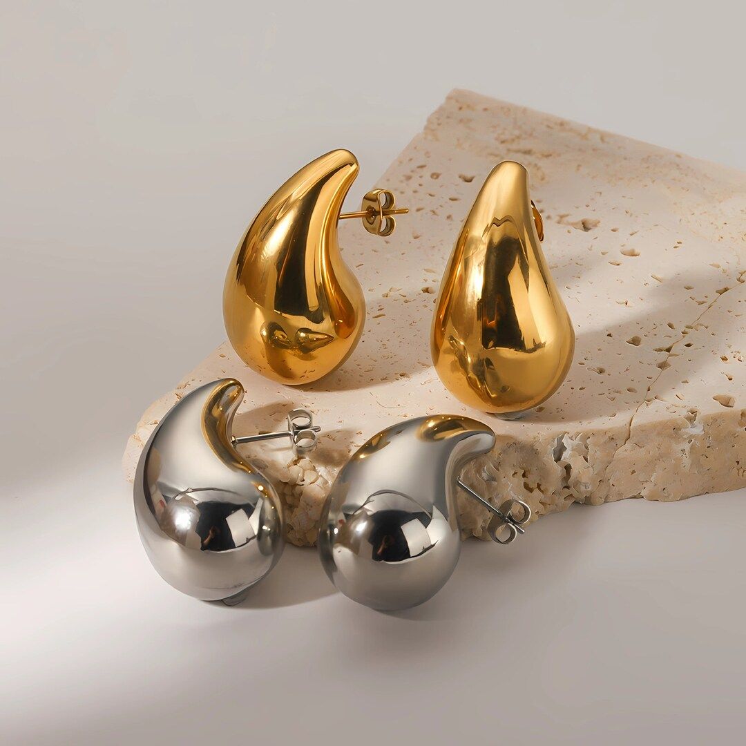 Chunky Gold Dome Drop Earrings, Bottega drop earrings, Thick Gold Chunky Hoops, Chunky Kylie Earr... | Etsy (DE)