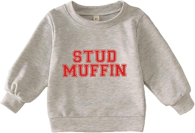 Toddler Baby Boy Valentines Sweatshirt Outfit Long Sleeve Stud Muffin Letter Print Pullover Shirt... | Amazon (US)