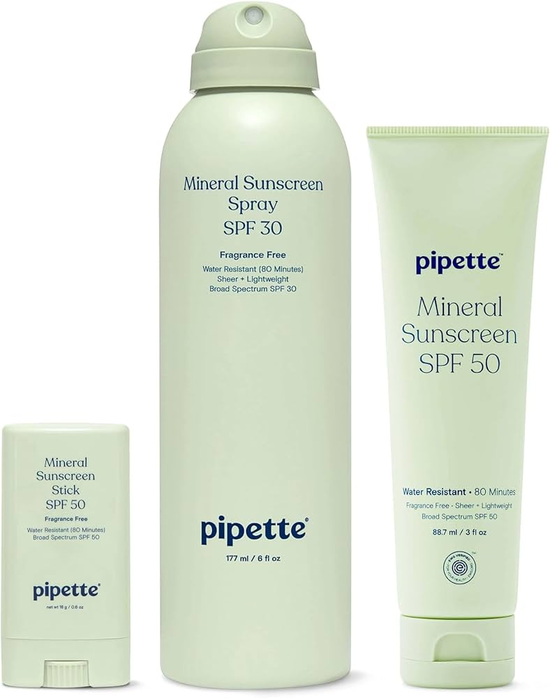 Pipette Baby Clean Mineral Sunscreen Trio, Includes Spray SPF 30 (6 Oz), Stick SPF 50 6 oz (0/6 o... | Amazon (US)