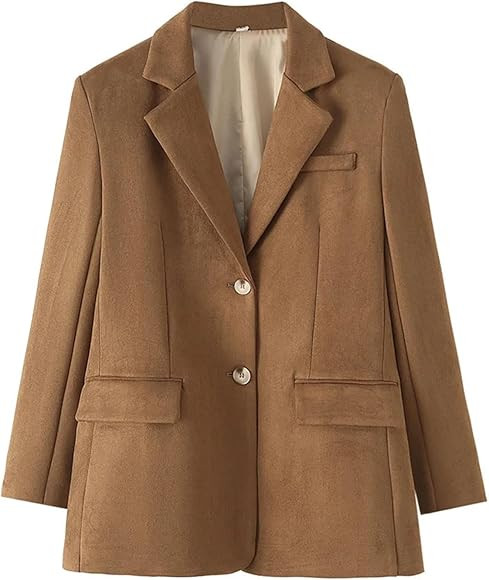 Chaqueta de ante casual de color sólido para mujer, con solapa, manga larga, color liso, botonad... | Amazon (ES)