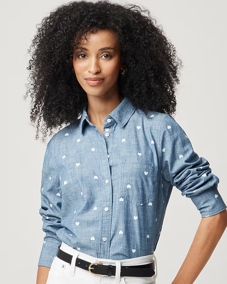 Chambray hearts button-up shirt in signature fit | J.Crew Factory