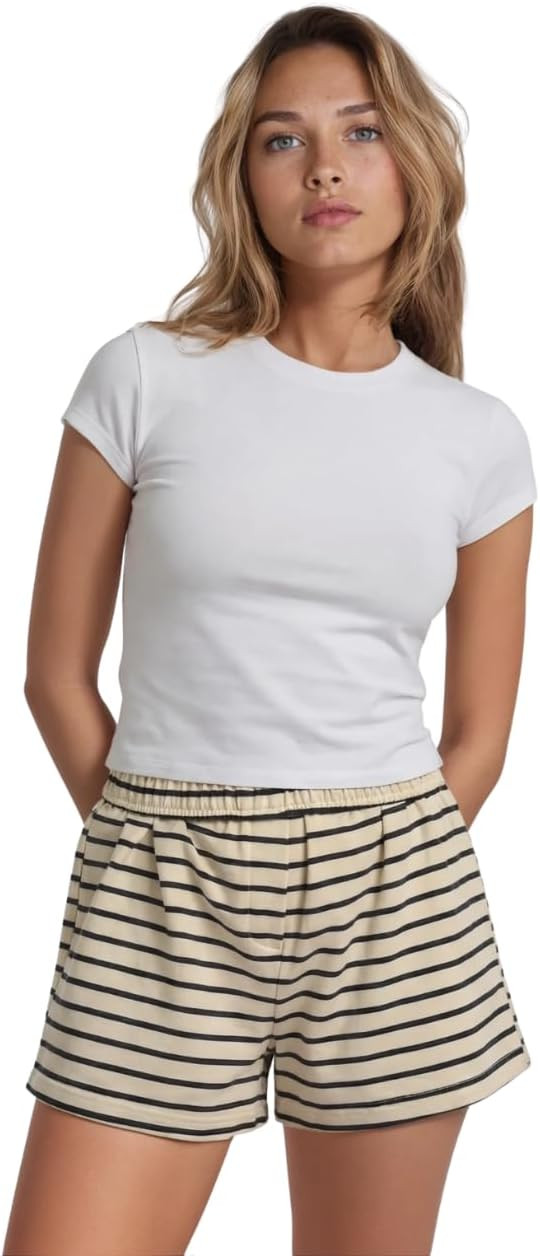 Women's Striped Lounge Shorts with Stretch Waistband, Comfortable Trendy | Amazon (US)