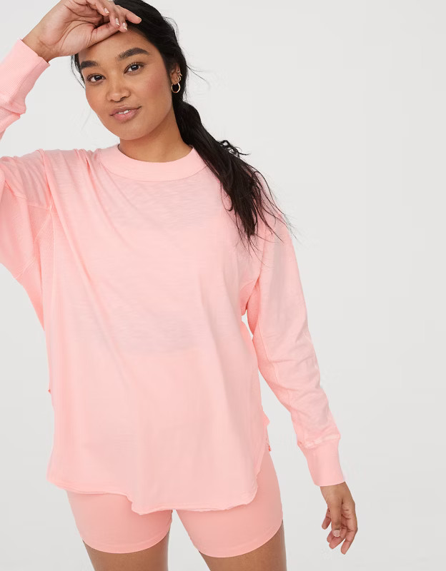 Aerie Long Sleeve Oversized Boyfriend T-Shirt | Aerie