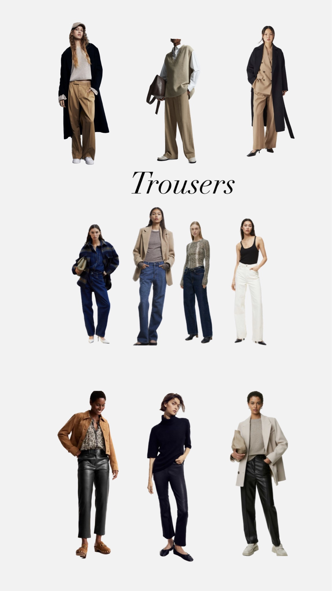 Autumn Trousers
Jeans wide leg
Wool trousers
Leather trousers 

#LTKover40 #LTKeurope #LTKstyletip