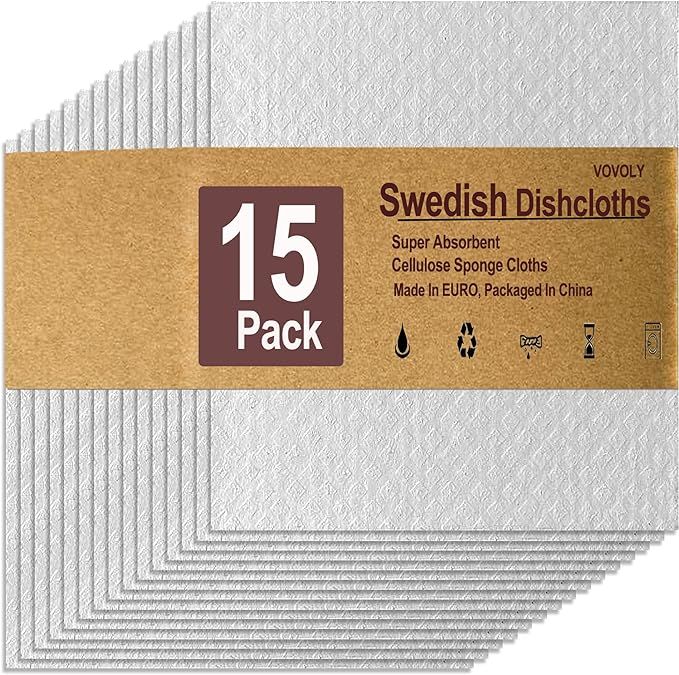 15-Pack, Swedish dishcloths for Kitchen, Cellulose Sponge Cloths, Reusable Kitchen Towels, Dish C... | Amazon (US)