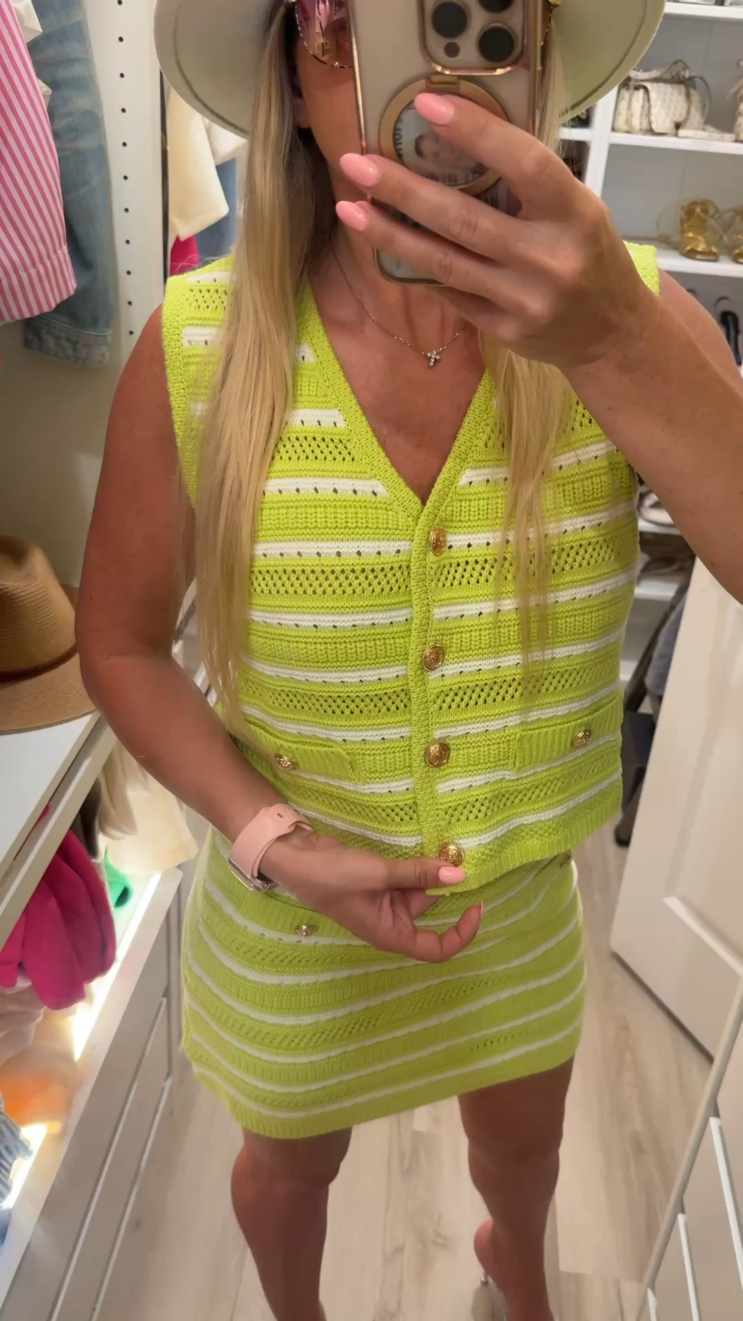 Knit summer 2-piece set. Love the golden button. Skirt comes with built in shorts underneath. 
Perfect for chilly evening in summer. Runs big. Size down.
@VICI 

#LTKootd #LTKU #LTKSeasonal