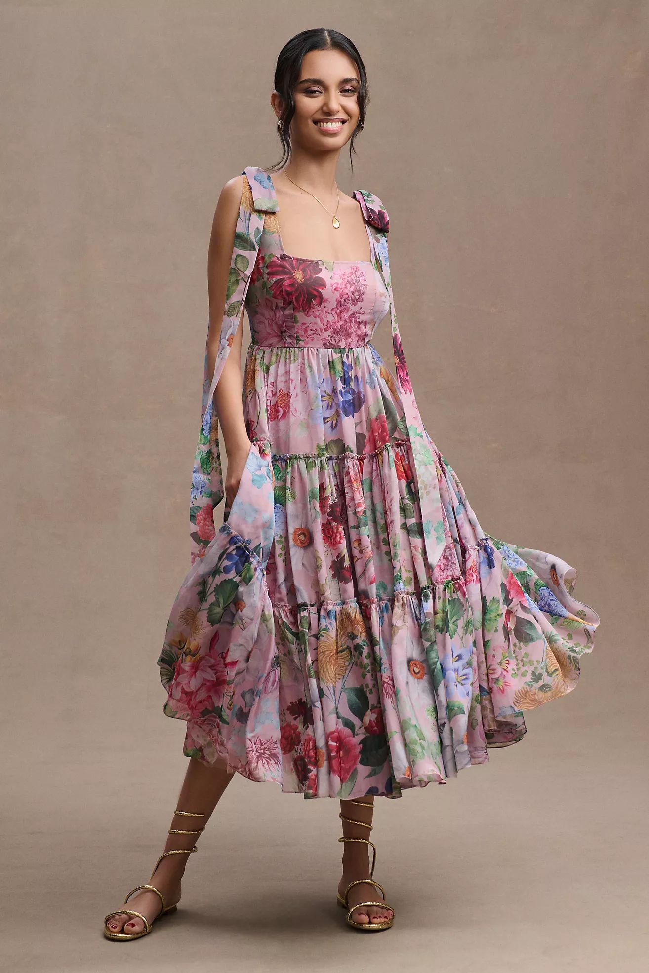 BHLDN Isabella Tiered Square-Neck A-Line Midi Dress | Anthropologie (US)