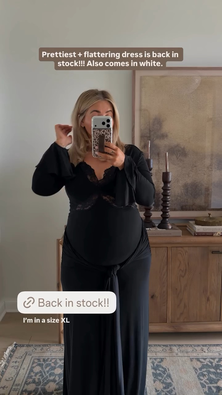 25% off today! Prettiest + flattering dress is back in stock!!! Also comes in white. I’m in a size XL 

#LTKWedding #LTKBump #LTKSaleAlert