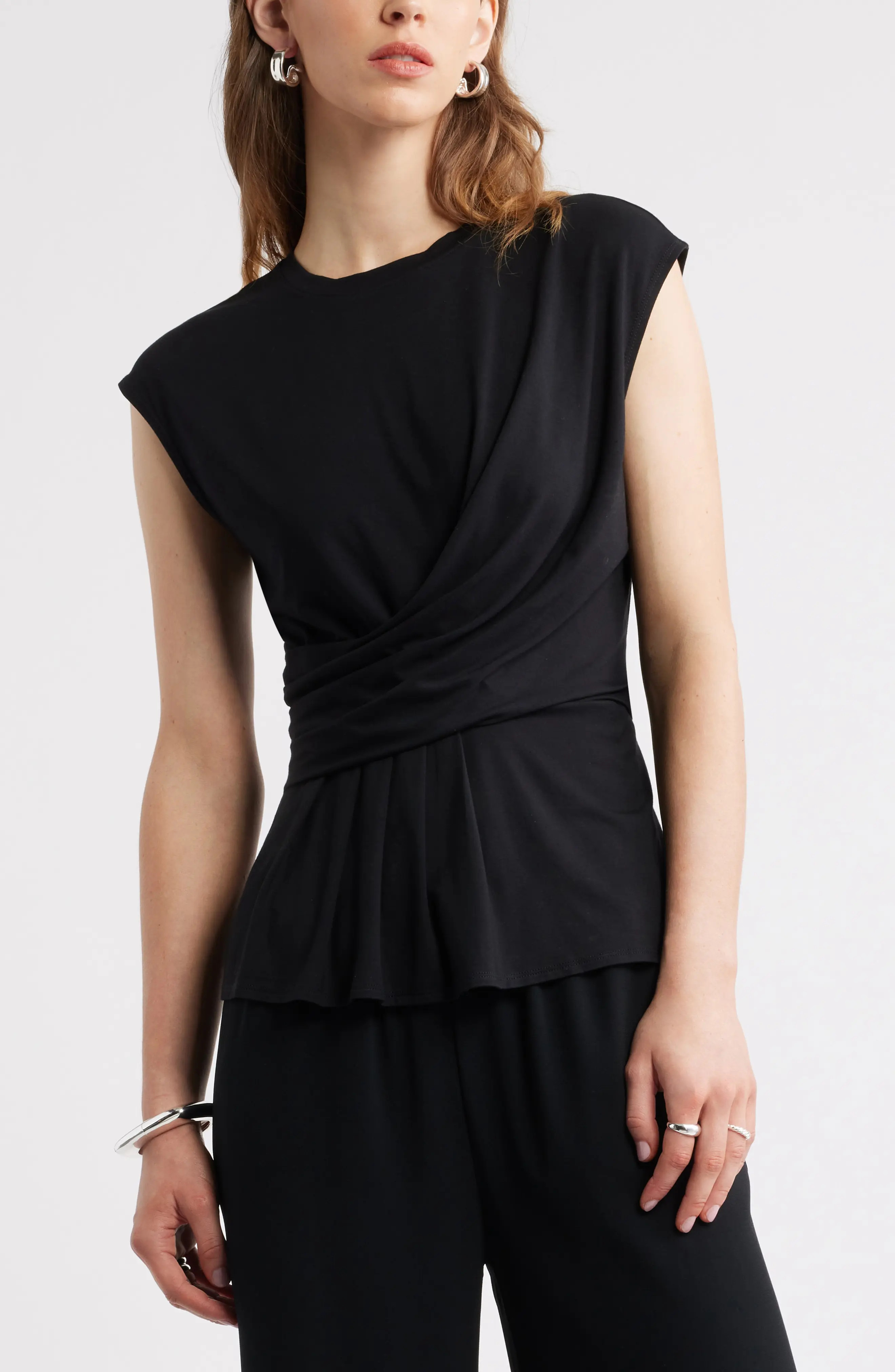 Draped Cap Sleeve Peplum Top (Women) | Nordstrom | Nordstrom