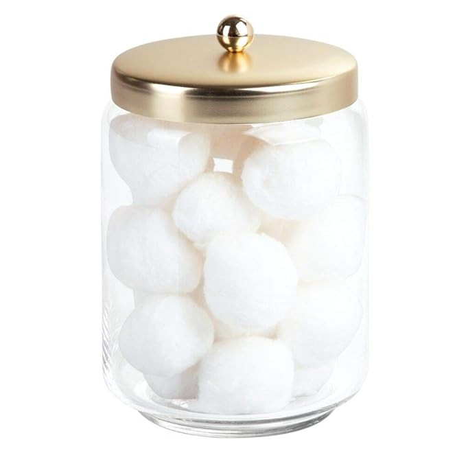mDesign Glass Bathroom Vanity Storage Organizer Apothecary Canister Jar for Cotton Swabs, Cotton ... | Amazon (US)
