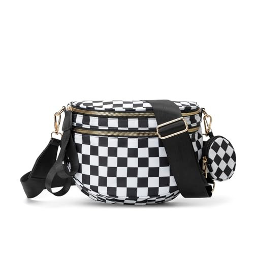 Checkered Crossbody Bag Bum Bags for Women Checkered Purse Checkerboard Purse Checkered Fanny Pack (C01 Black) | Amazon (US)