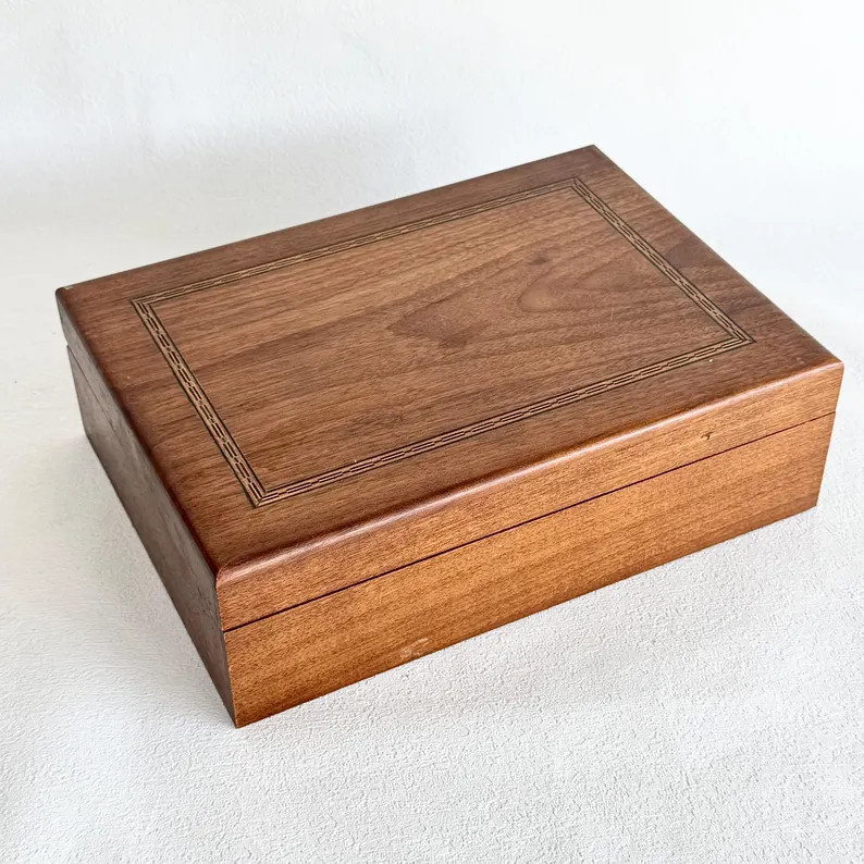 Vintage Walnut Wood Inlaid Keepsake Box | Hinged Lid Jewelry Storage | Mid Century Modern Wooden ... | Etsy (Global)
