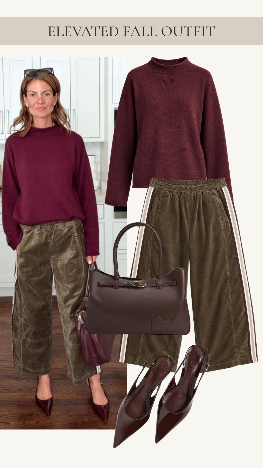 This burgundy and olive fall outfit is such a pretty way to add a little polish to everyday style. The relaxed sweater and corduroy-style pants keep it comfortable, while the pointed slingback heels and structured bag dress it up.

#LTKootd #LTKgrwm #LTKOver40