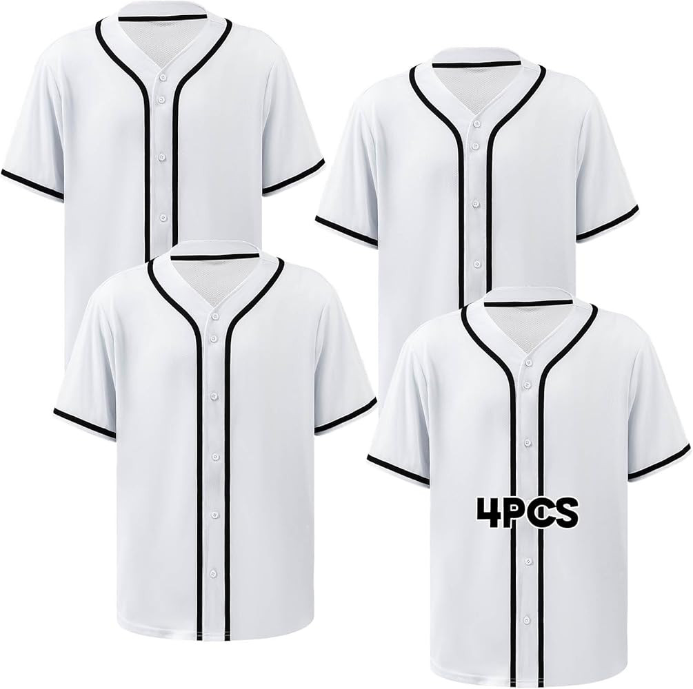 4 Pcs Baseball Jersey Men Jersey Blank Plain Button Down Baseball Jersey Short Sleeve Jersey Team... | Amazon (US)