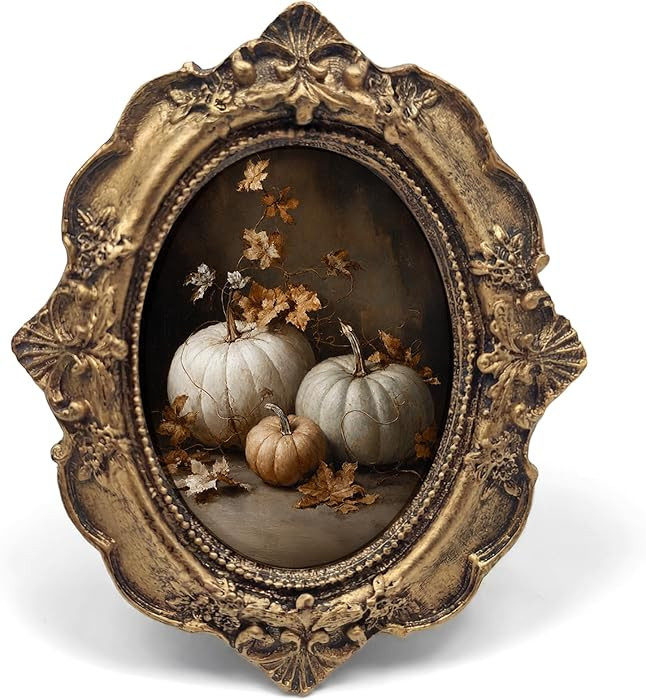 Pumpkin Fall Small Oval Picture Frame, Vintage Dark Maple Bronze Photo Frame, Rustic Farmhouse Au... | Amazon (US)