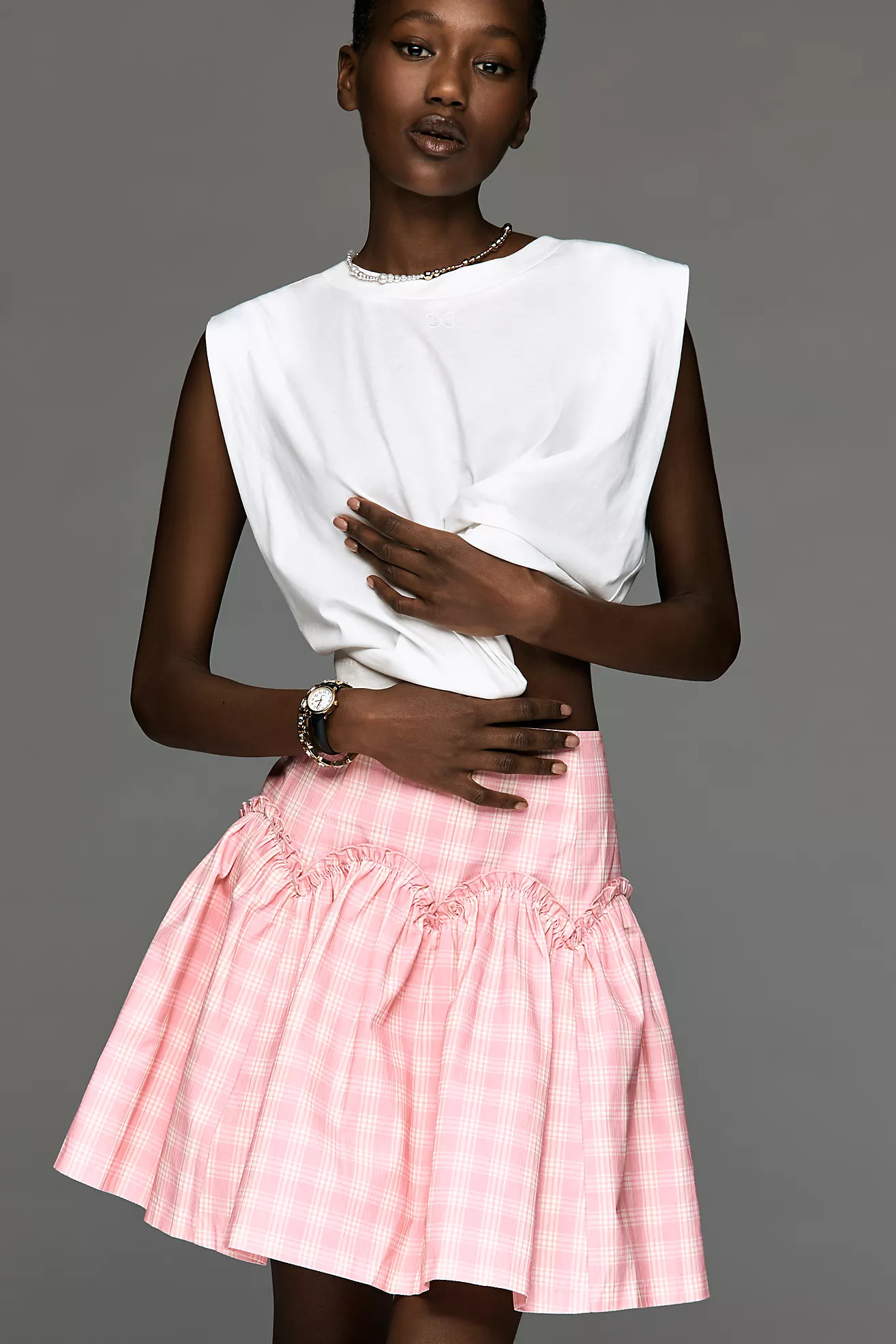 Mare Mare Basque-Waist Plaid Mini Skirt | Anthropologie (US)