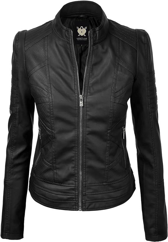 Lock and Love Women's Removable Hooded Faux Leather Jacket Moto Biker Coat | Amazon (US)