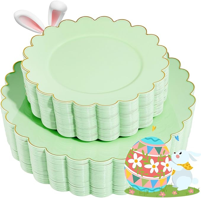 LIYH 60 Pcs Light Green Plastic Plates with Gold Edges, Disposable Sage Green and Gold Plastic Pl... | Amazon (US)