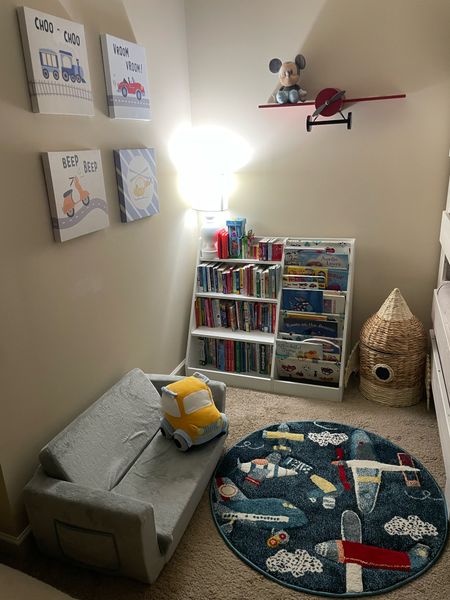 Never shared Ben's book nook with the rug! We wanted something inexpensive since we have pets and Ben is three, that still fit with the "things that go" theme. 

#LTKfindsunder50 #LTKkids #LTKhome