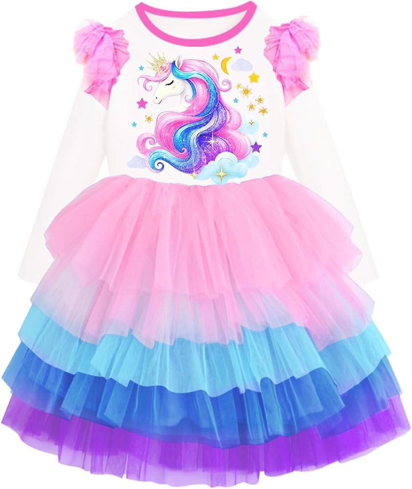 DXTON Girl's Dresses Winter Long Sleeve Tutu Party Dresses | Amazon (US)