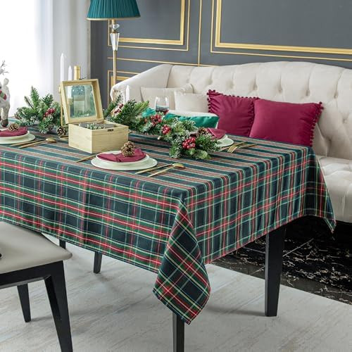 Christmas Blue Plaid Waterproof Tablecloth – Classic Woven Check Design – Holiday Dining Tabl... | Amazon (US)