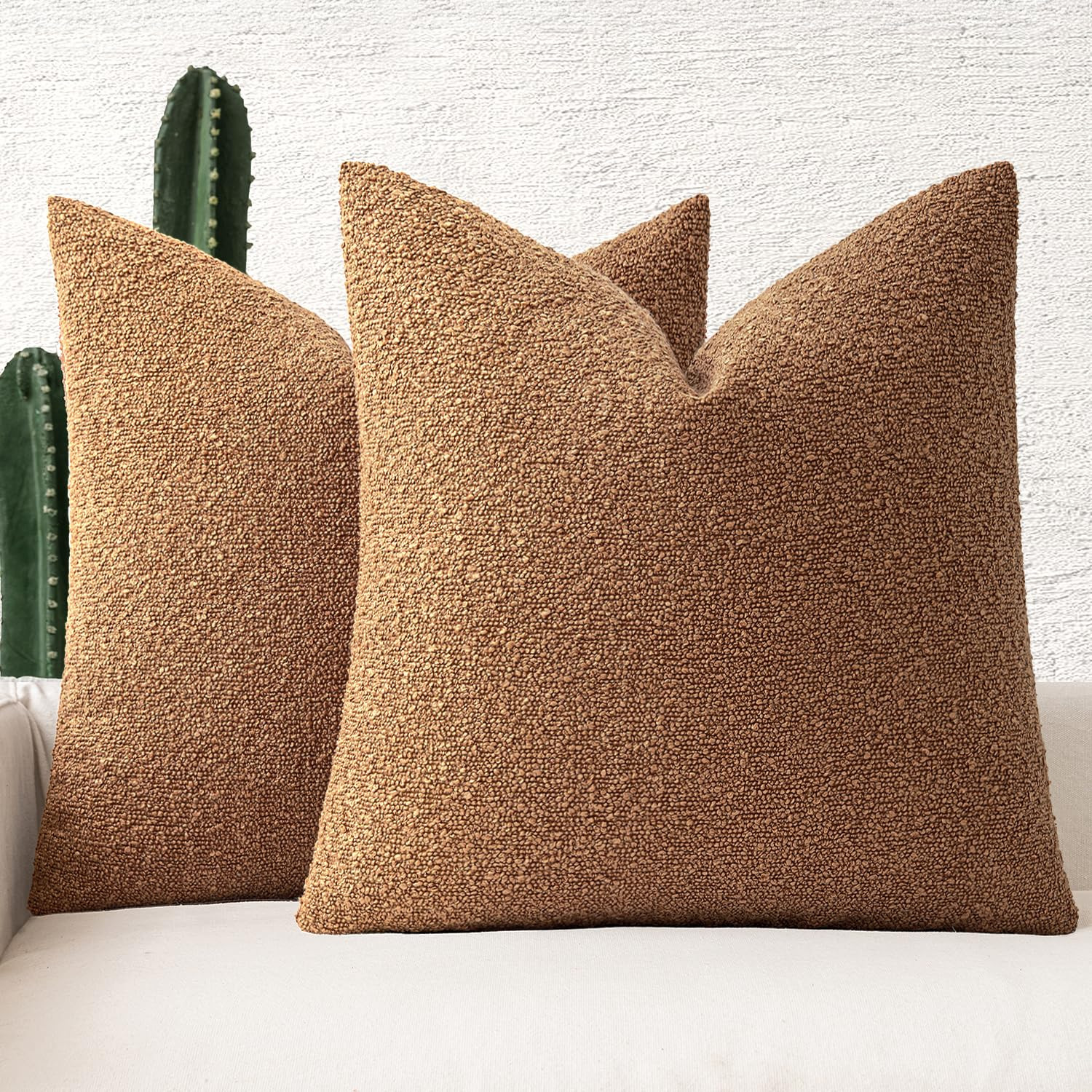 MIULEE Set of 2 Decorative Couch Pillow Covers 22x22 Inch Brown Neutral Throw Pillows Textured Bo... | Amazon (US)