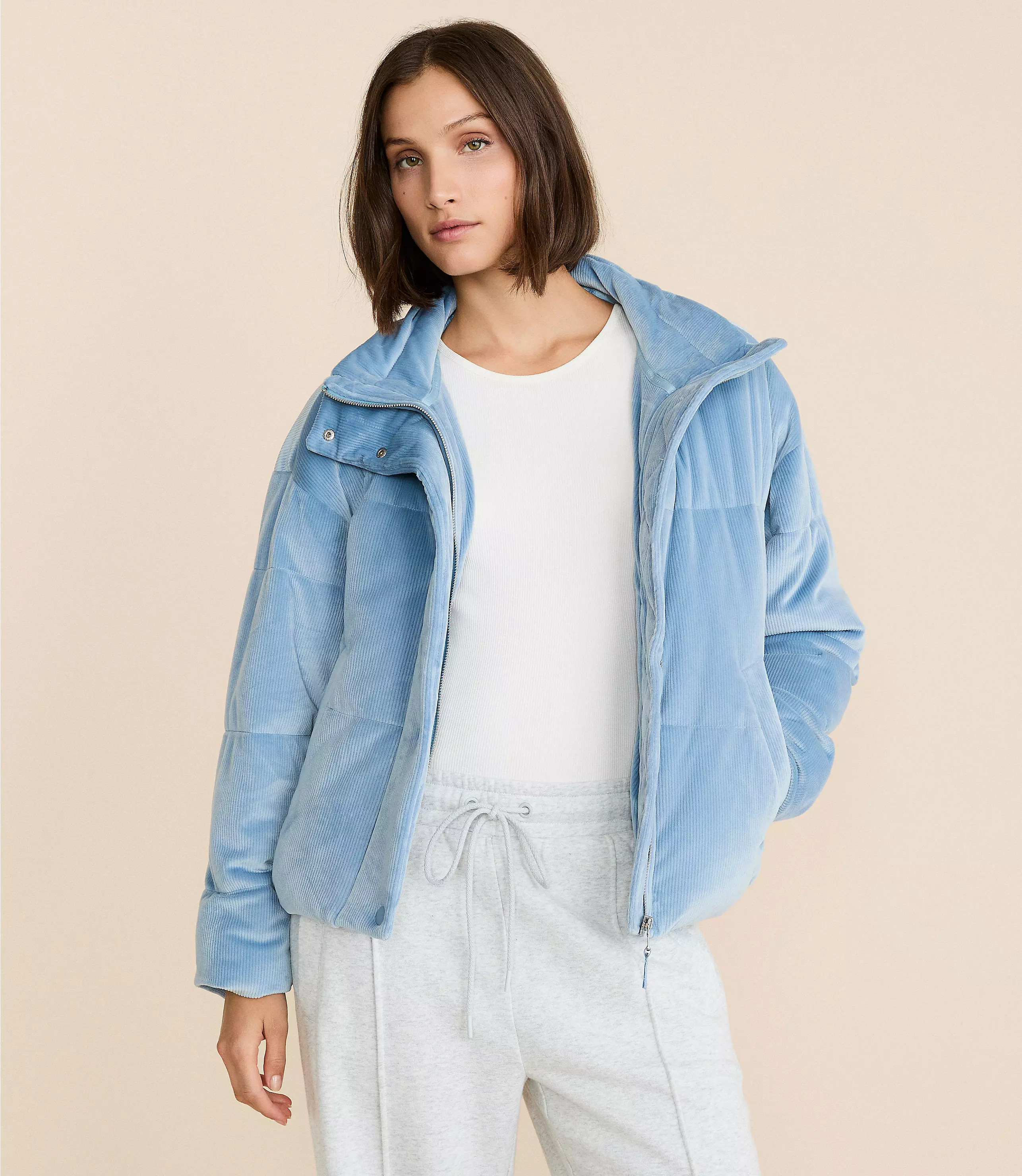 Lou & Grey Ribbed Velour Puffer Jacket | LOFT